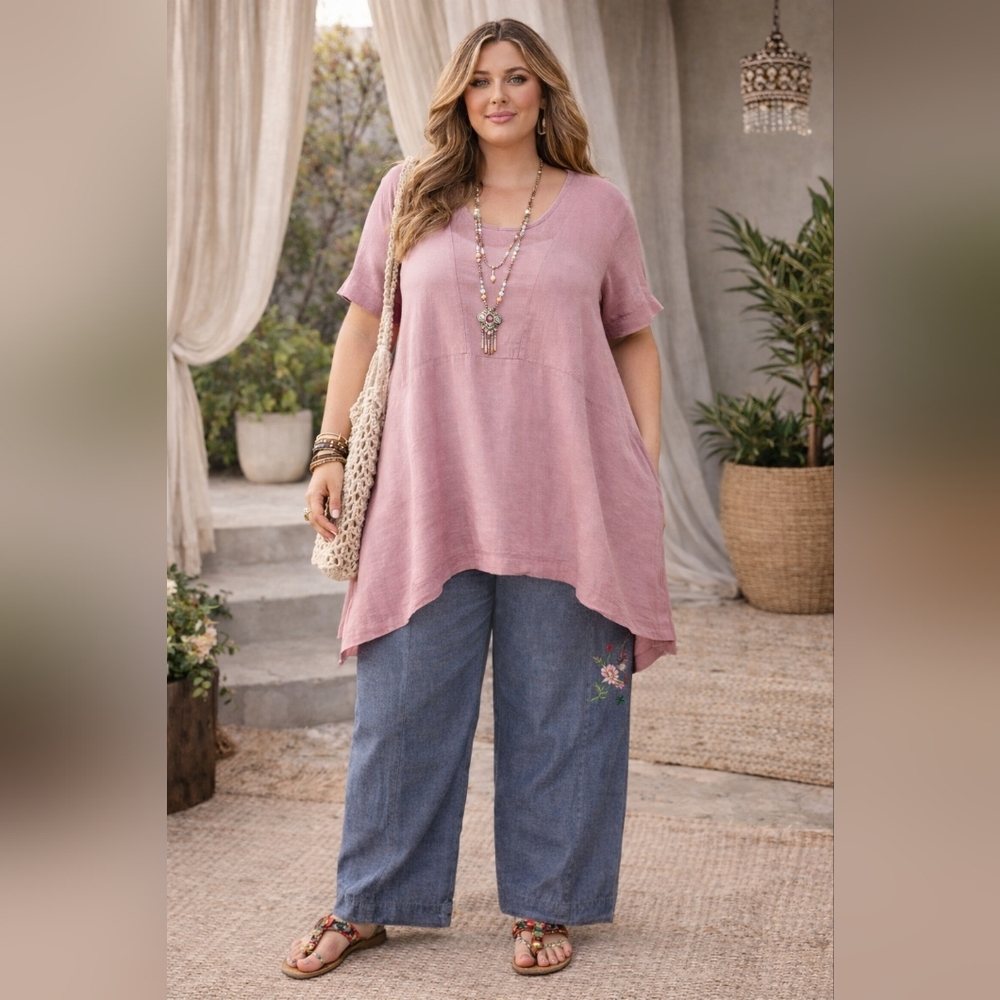 Woman Within Embroided Wide Leg Pants 34W Boho